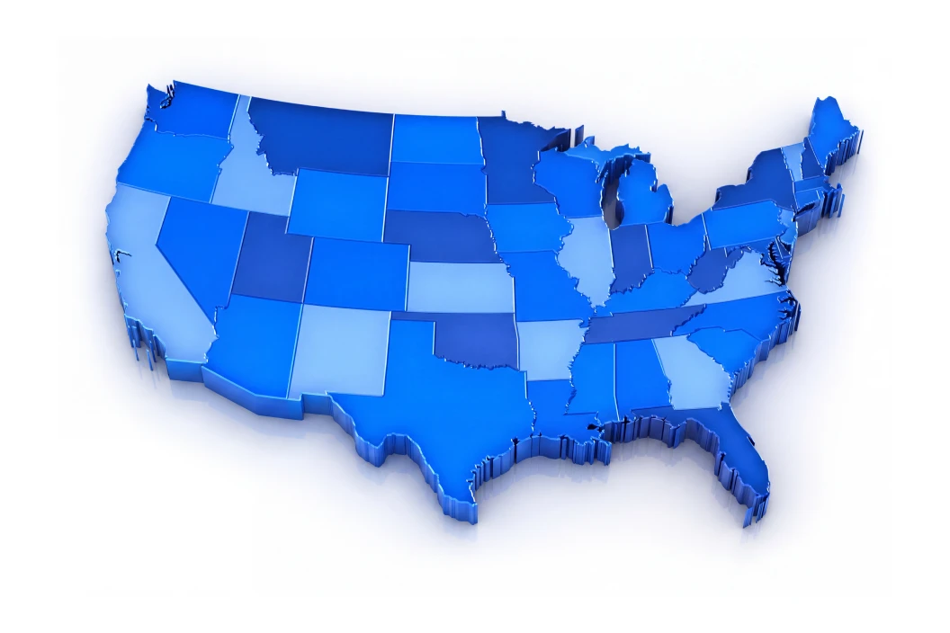 Blue graphic image of the continental United States of America